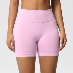 Wholesale Women's Seamless Ribbed High Waist Biker Shorts Butt Lifting Yoga Workout Shorts No Camel <b>Toe</b> Slim Fit Sports Shorts - Product Image 5