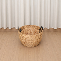 Panier de rangement empilable en jonc de mer écologique et créatif, boîte de rangement tressée multi-usages pour la maison, panier à linge rond pour articles divers