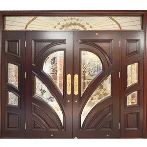 Neueste Design Außen Haupteingang Mahagoni Massivholz Doppeltüren benutzer definierte Holz Eingangstür für Haus Villa