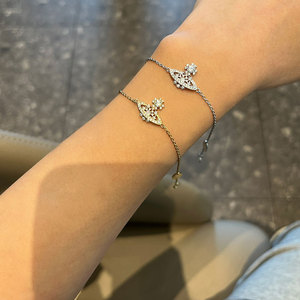 Collar con colgante pequeño de Saturno y copo de nieve hueco con diamantes completos, estilo Imperatriz Viuda, para mujer, cadena de bambú de plata 925, apilable, deportivo, para uso diario - Product Image 2