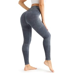 Fisoew Leggings côtelés sans couture pour femme, taille haute, effet ventre plat, longueur intégrale, pour le yoga, bleu délavé - Product Image 1