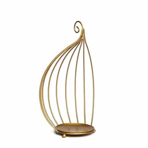 3 के सेट फांसी धातु सोने पक्षी पिंजरे मोमबत्ती धारक Centerpieces के लिए सेट