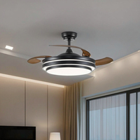 Ventilateur de plafond LED moderne de 42 pouces avec lampe rétractable en cuivre, télécommande, moteur CC, 3 pales, économe en énergie pour salon