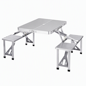 <span class=keywords><strong>Set</strong></span> Moderno di Tavolo e Panche Pieghevoli in Alluminio per 4 Persone, Arredamento Portatile per Campeggio e Picnic all'Aperto - Product Image 1