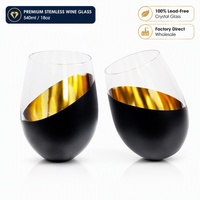 Verre à vin sans pied réutilisable et écologique de 540 ml, 100 % contrôle qualité manuel, en cristal noir et or, service complet direct usine