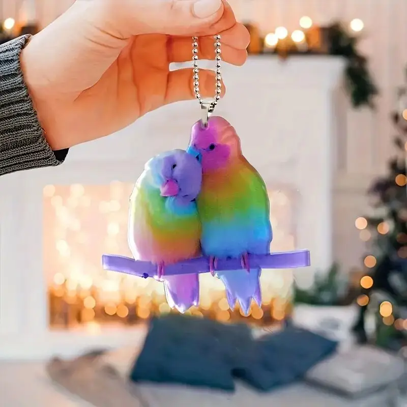 2D Acrylic Flat Pendant Car Decoration Pendant Colorful Couple Bird Backpack Keychain Decoration The Best Gift For Holiday Gifts