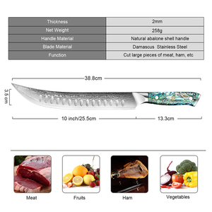 10 "pouces De Luxe En Acier Damas Long Couteau À <span class=keywords><strong>Jambon</strong></span> Japonais En Acier VG-10 Poitrine Tranché Rasoir Sharp Cuisine Chef Couteau Abalon Naturel - Product Image 2