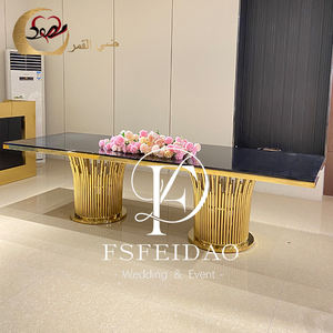 Tables de mariage en verre de restaurant de cadre d'acier inoxydable d'or de salle de banquet en gros - Product Image 2