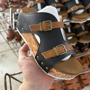 Sandales compensées pour femmes, vente en gros d'usine, été 2026, à bout ouvert, en liège, à double bride, chaussures décontractées - Product Image 3