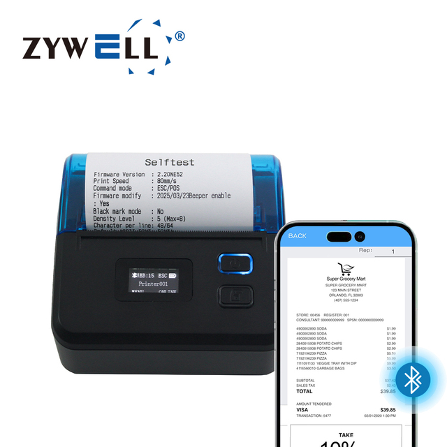 Zywell Wireless Portable Mini Thermal Printer 80mm bluetooth Wifi Mobile Receipt Printer