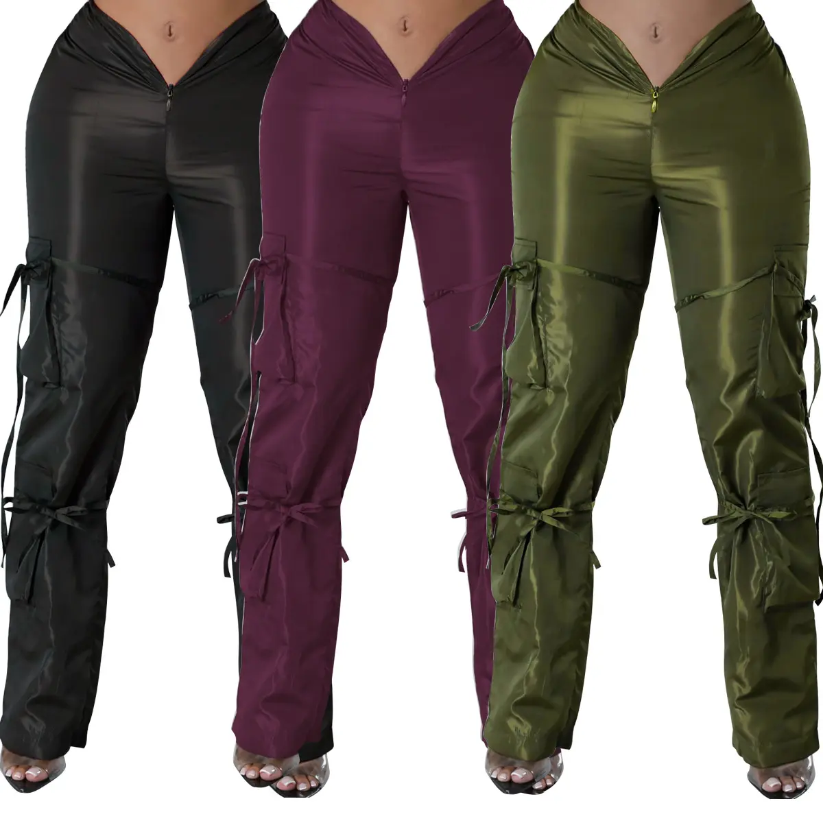 New Arrivals Solid Color Cargo Pants For Women Streetwear Big Pocket Casual Pants Low Waist Baggy Women's Trousers Lady