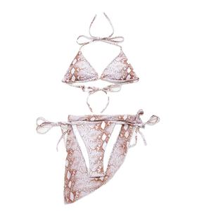 ชุดบิกินี่สุดเซ็กซี่สามชิ้นสำหรับผู้หญิง,ชุดว่ายน้ำผ้ารีไซเคิลผ้าโสร่งพิมพ์ลายงู XCYX-2144 - Product Image 1