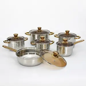 Nouveau Design de cuisine domestique casseroles et poêles 12 pièces ensemble d'ustensiles de cuisine à Induction en acier inoxydable