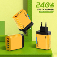 Cargador GaN de 240W con 5 Puertos USB PD de Carga Rápida, Adaptador de Corriente USB-C con Luz LED, Enchufe EU/US, OTP, OVP, PD 3.0 para Teléfono Móvil