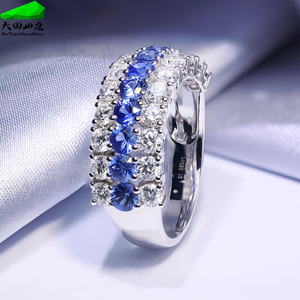 Datian new design 18k oro bianco forma rotonda blu zaffiro anello di alta gioielleria blu zaffiro anello - Product Image 4