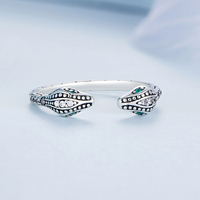 925 Sterling Silver Vintage Double Snakeheads Anneaux Ouverts pour Femmes Multi Couleur Brillant CZ Anneau Réglable Bijoux De Mode BSR317