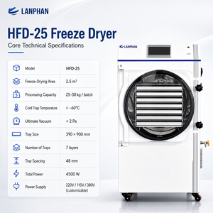 Machine de lyophilisation domestique HFD-25 avec <span class=keywords><strong>pompe</strong></span> à vide intégrée, 30 <span class=keywords><strong>kg</strong></span>/lot, 2,5 m², <span class=keywords><strong>7</strong></span> plateaux, pour crème glacée, bonbons, viande, légumes, aliments, fruits - Product Image 5