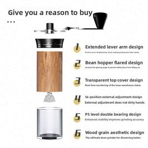 Molinillo de Café Manual con 56 Ajustes, Capacidad de 30g, Contenedor de Almacenamiento de Granos de Ángulo Amplio, para Viajes y Uso Doméstico, Acabado Madera - Product Image 5