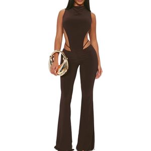 Ensemble 2 pièces sexy personnalisé 2026 : Body moulant épaules dénudées et pantalon évasé découpé – Tenue de club tendance pour femme - Product Image 3