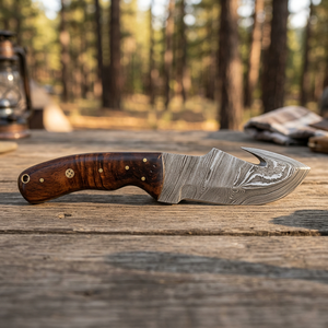 Couteau à lame fixe Drop Point en acier Damas, manche en bois Pakka bleu, couteau de survie pour le camping et le bricolage - Garantie 3 ans, prix abordables - Product Image 3