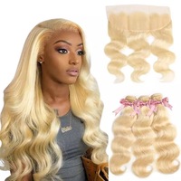 Vente en gros de mèches 613 100% cheveux humains brésiliens vierges blonds 613 mèches avec fermeture extensions frontales en dentelle pour femmes noires