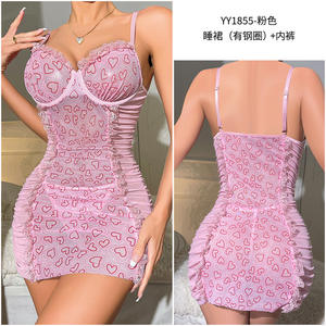 Avanzada <span class=keywords><strong>Sexy</strong></span> corazón estampado árbol Hongo-como encaje fino transparente vestido cadera espagueti correas vestido Lencería <span class=keywords><strong>Sexy</strong></span> camisón - Product Image 2