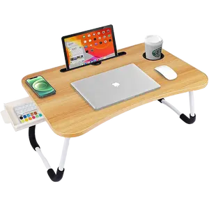 Plateau pliable Portable, support de lit, bureau de Table pour ordinateur Portable avec support pour tablette et porte-gobelet