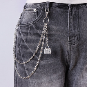 Cadena de cintura estilo hip hop para hombre, con colgante de águila de doble anillo en plata tibetana, cadena corporal informal a la moda. - Product Image 3