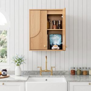Armoire à pharmacie murale en bois avec fermeture amortie, de qualité supérieure, avec système de fixation par crochets français, organisateur de toilettes, <span class=keywords><strong>pour</strong></span> salon, imperméable, étagère non pliable - Product Image 6