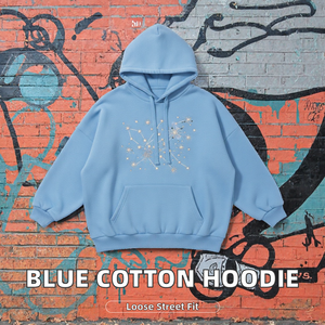 Sudadera con Capucha Azul Claro, con Relieve, 100% Algodón, Gruesa, Estilo Oversize, Ropa Casual Urbana para Hombre - Product Image 2