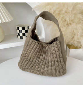 Bolso de Hilo de Lana de Punto Simple, Bolso Pequeño de <span class=keywords><strong>Ganchillo</strong></span> Reciclado, Bolso de Compras Informal para Niño, Coreano, Otoño e <span class=keywords><strong>Invierno</strong></span> - Product Image 4