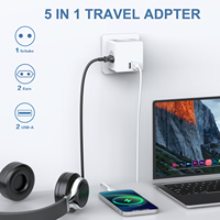 Adaptador de Viaje 5 en 1 para la UE con 1 Enchufe Schuko + 2 Enchufes Europeos y Puertos USB, Adaptador de Pared Compacto y Portátil para el Hogar y Viajes
