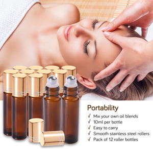 Essential <strong>Oil</strong> Roller Bottles 10ml Amber Glass <strong>Funnels</strong> by PrettyCare Roller - Product Image 2