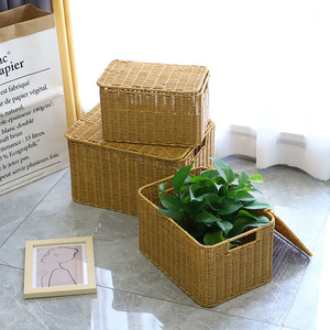 Châu Âu-Phong Cách Hình Chữ Nhật Lưu Trữ Box Với Nắp Công Suất Lớn Mây Dệt Giỏ Bin Cho Quần Áo Tổ Chức - Product Image 4