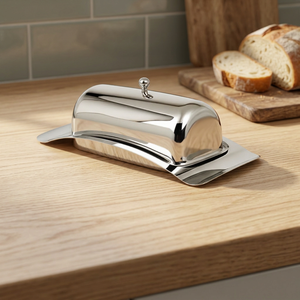Plat à beurre ovale en acier inoxydable avec couvercle rabattable, design minimaliste, vaisselle de cuisine, compatible lave-vaisselle, préservation de la fraîcheur - Product Image 3