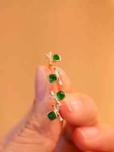Xinfly 18k Gold Fine <b>Stud</b> Earrings 0.4ct <b>Emerald</b> Natural Diamond Exquisite Bamboo Joint Style Fashion Jewelry for Party Gift - Product Image 2