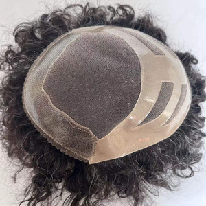 Prothèse capillaire personnalisée à base mono pour hommes, style bouclé - Product Image 1