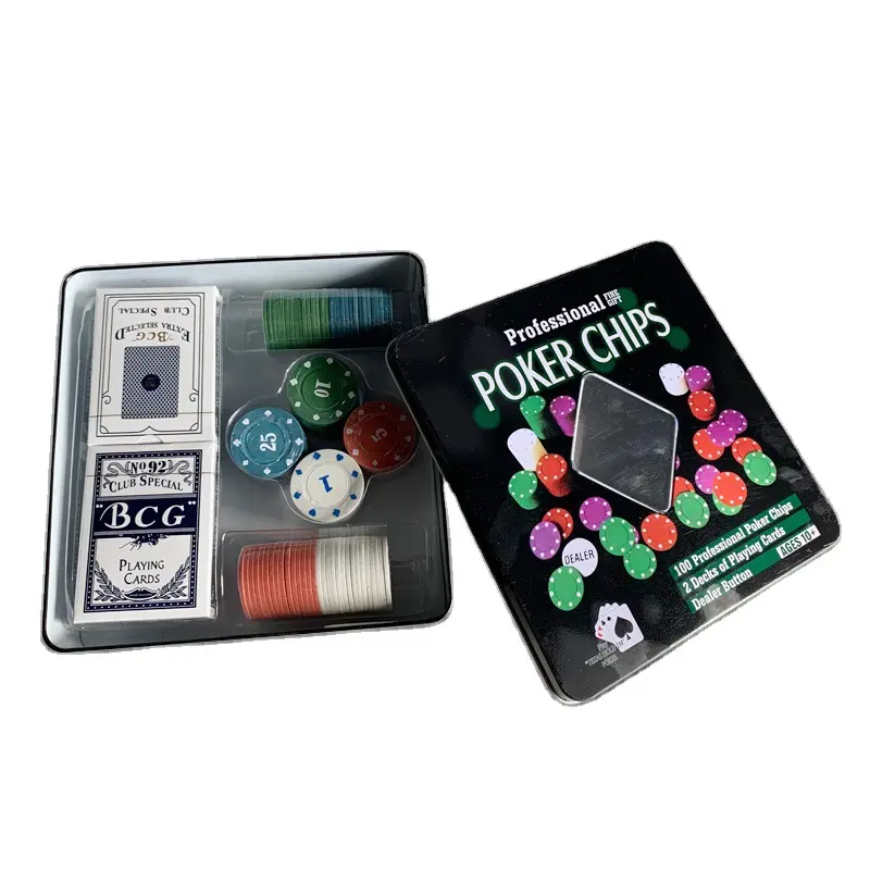 Caja de hojalata para bar de fiesta, alta calidad, viene con 100 unidades, juego de fichas de póker 4g