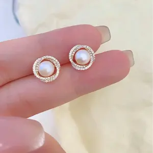 Nước Ngọt Bông tai ngọc trai với Zircon đồ trang sức thời trang Boutique cho phụ nữ