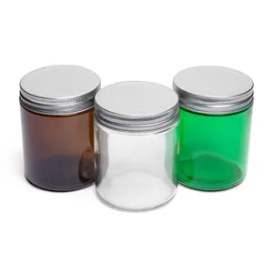 Pot en verre recyclable en gros récipient de stockage en verre de couleur personnalisée avec couvercle en alun à vis pot à large ouverture pot en verre de canette de nourriture