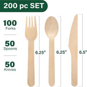 100% Natural Wooden Spoon <b>Disposable</b> Foodgrade Premium Wood Forks Spoons Knives - Product Image 2