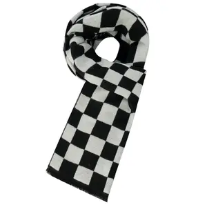 custom logo Winter Black and White Checkerboard Cashmere Shawl Mid-Length Thick Warm Scarf