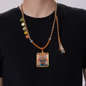 Groene Vreugde Tibetan Thangka Roestvrij Staal Vergulde Zaki Lam Gele Rijkdom God Amulet Ketting Samantabhadra Bodhisattva Vijf - Product Image 4