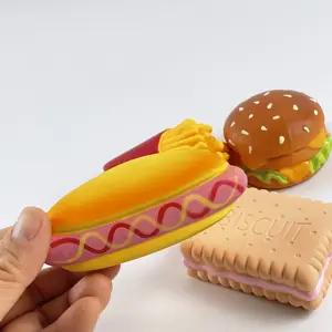 Экологически чистые резиновые латексные жевательные игрушки для собак, гамбургер, картофель фри, хот-дог и печенье