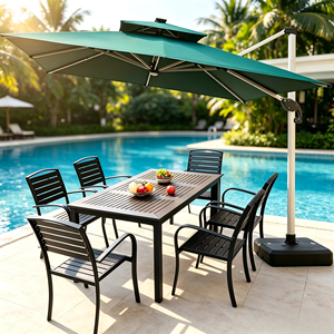 Outdoor Furniture Set French Coffee <b>Table</b> <b>Plastic</b> Wood Dining Set for Courtyard Villa Hotel & Park Use - Product Image 4