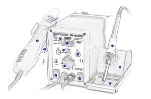 เครื่องบัดกรีลมร้อน <span class=keywords><strong>MECHANIC</strong></span> HK-8586D <span class=keywords><strong>2</strong></span> in 1 700W พร้อมหัวแร้งบัดกรีซ่อมแซม SMD จอแสดงผล LED ดิจิตอล - Product Image 3