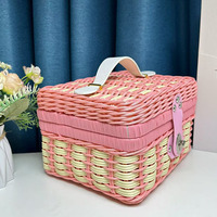 Panier de rangement rectangulaire moderne et simple en rotin tressé imitation, bicolore, nouveau coffret cadeau pour bébé, cadeau de retour après un mois