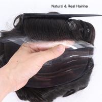 Tampilan Realistis 80% Kepadatan Rendah Kulit Tipis 0.02-0.04mm Rambut Toupee untuk Pria Pengganti Rambut Alami Remy India untuk Pria
