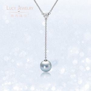 Luxe 18K Or Blanc Diamant Naturel Japonais Eau De Mer Bleu Rose <span class=keywords><strong>Akoya</strong></span> Perle Goutte Y Collier Coeur Forme Anniversaire GIA - Product Image 3