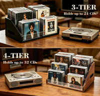 Boîte de rangement en bois pour DVD et CD, support de présentation pour cassettes, étagère organisatrice avec poignée de transport